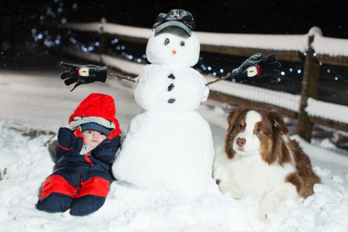 Camron and Rusty posing with Mr. Frosty