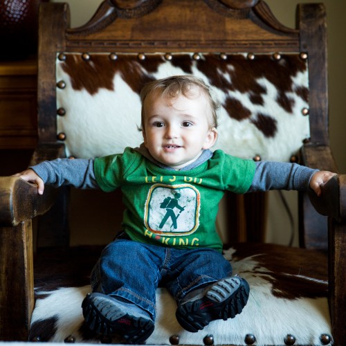 Cool chair at Mountain Top Inn, Cool kid getting ready to go hiking in his cool shirt that says "Let's go hiking"