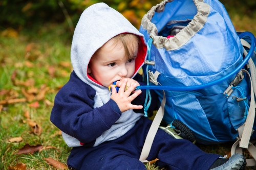 All bundled up and hydrating with mom's camel bak before we started our big hike.
