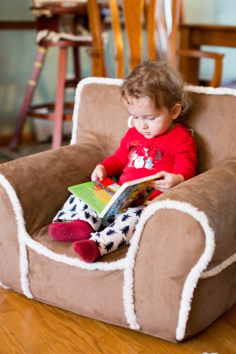 Reading his new book in his new chair