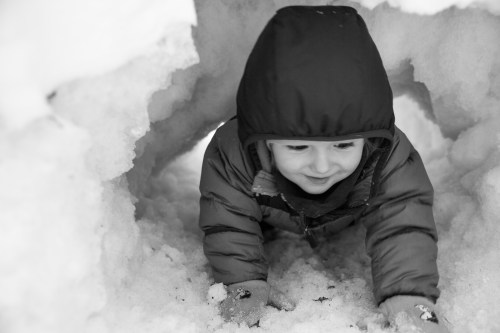 Eric dug a tunnel through a big snow bank and Cam actually crawled through it, we were amazed. 