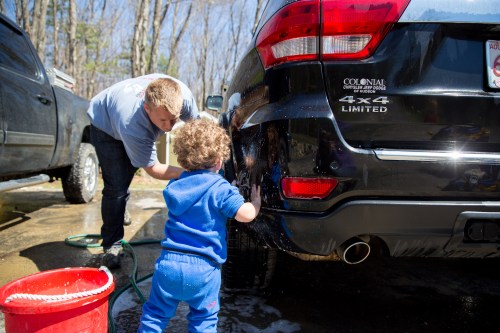 Washing the cars with Dad.