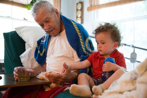 Holding hands with Great Grampy